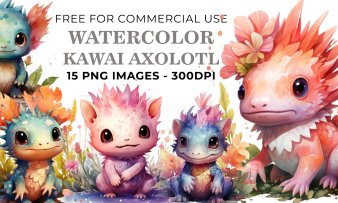 15 Watercolor Kawaii Axolotl PNG Clipart - Free Download, Cute Animal Art