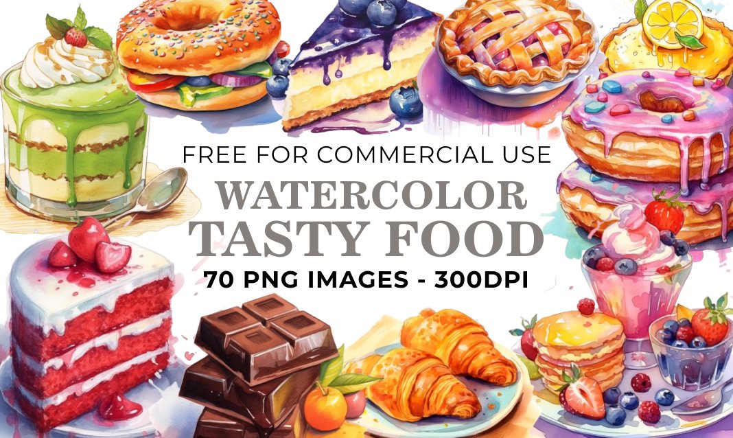 70 Watercolor Tasty Food Clipart - Free Download, Cafe & Menu Elements