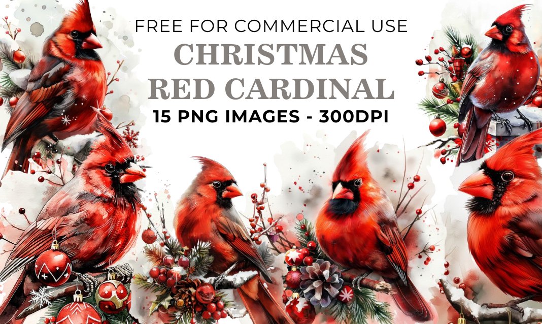 15 Christmas Red Cardinal Bird PNG Illustrations - Free Download, Festive Holiday Art