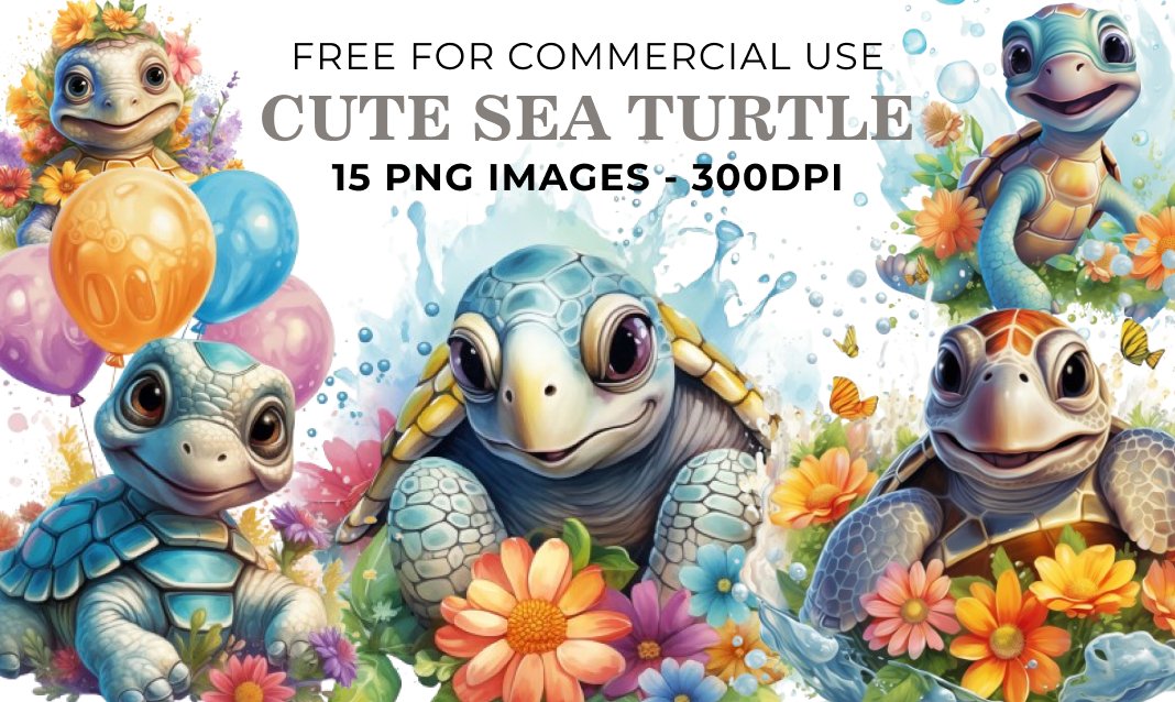 15 Cute Sea Turtle PNG Illustrations - Free Download, Ocean-Themed Art for Scrapbooking