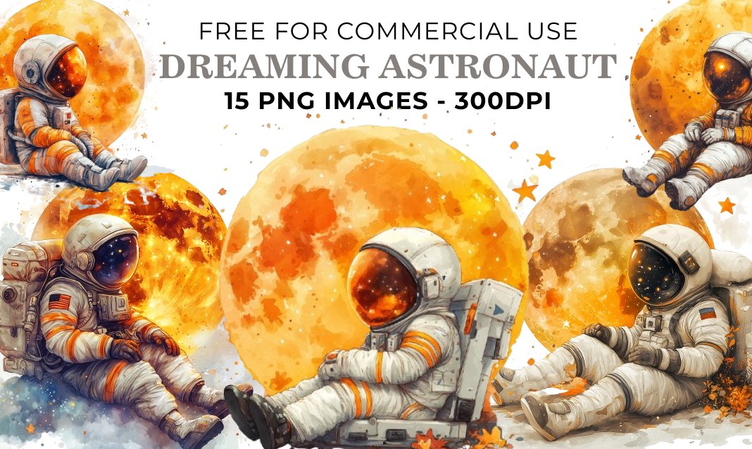 15 Dreaming Astronaut PNG Illustrations - Free Download, Whimsical Space Art for Crafts
