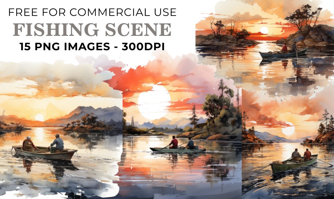 15 Fishing Scene PNG Illustrations - Free Download, Serene Outdoor Art Collection