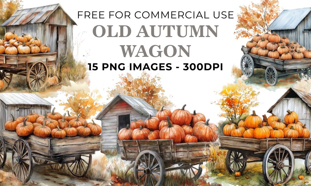 15 Old Autumn Wagon PNG Illustrations - Free Download, Rustic Fall Art Collection
