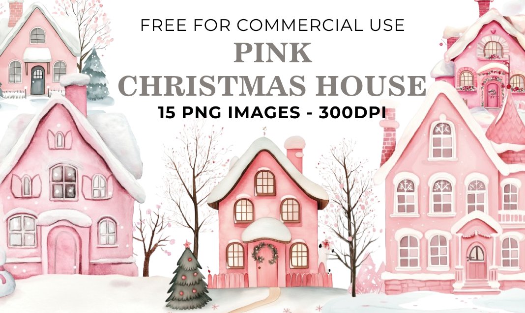 15 Pink Christmas House PNG Illustrations - Free Download, Whimsical Holiday Art