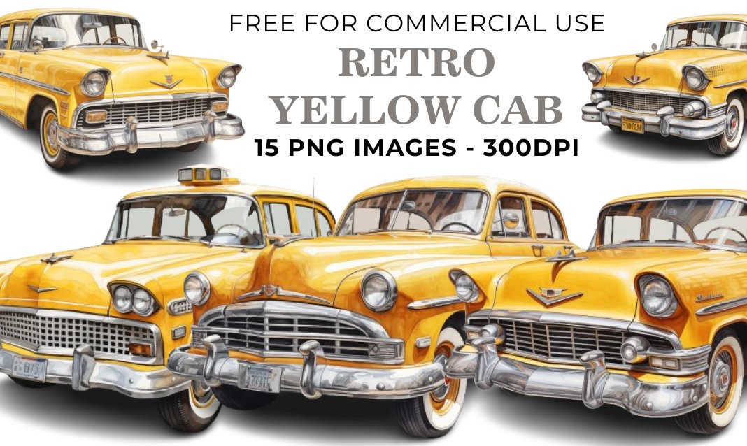 15 Retro Yellow Cab PNG Illustrations - Free Download, Vintage Taxi Art Collection