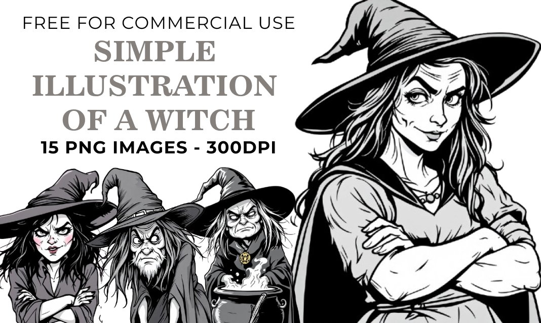 15 Simple Witch PNG Illustrations - Free Download, Spooky Halloween Art Collection