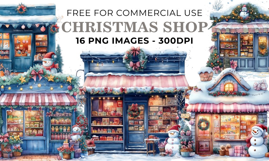 16 Christmas Shop PNG Illustrations - Free Download, Festive Holiday Storefront Art