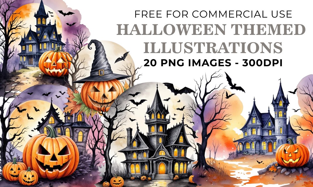 20 Halloween-Themed PNG Illustrations - Free Download, Spooky Festive Art Collection
