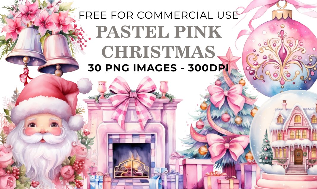 30 Pastel Pink Christmas PNG Illustrations - Free Download, Soft Festive Art Collection