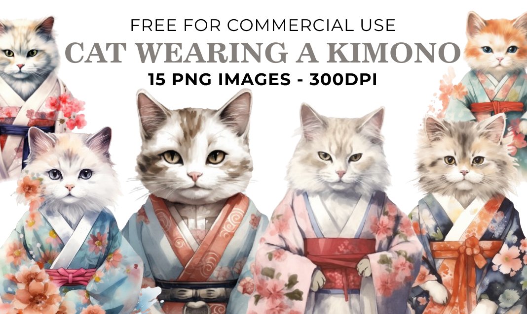 15 Cat Wearing a Kimono PNG - Free Download, Unique Cat Art for Papercrafting & Decor