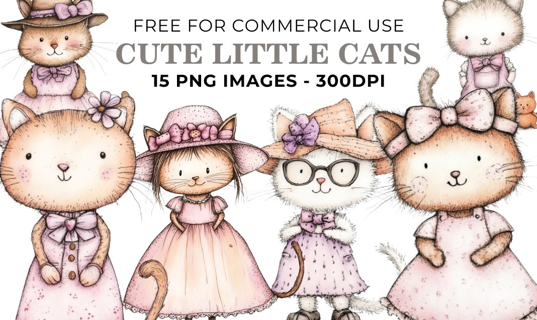 15 Cute Little Cats PNG Illustrations - Free Download, Feline-Themed Art for Scrapbooking