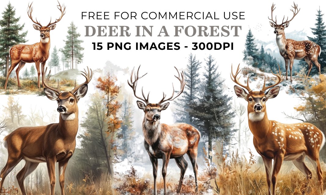 15 Deer in a Forest PNG - Free Download, Tranquil Nature Art for Papercrafting & Decor