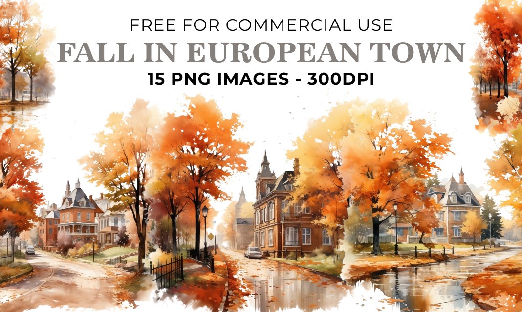 15 Fall in European Town PNG - Free Download, Autumn-Themed Art for Papercrafting
