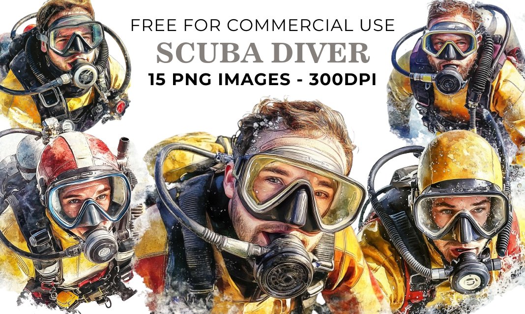 15 Scuba Diver PNG Illustrations - Free Download, Underwater Adventure Art for Papercrafting