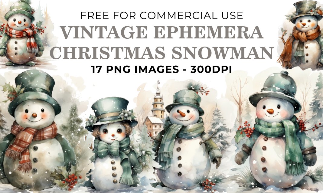 17 Vintage Ephemera Christmas Snowman PNG - Free Download, Retro Holiday Art for Crafts