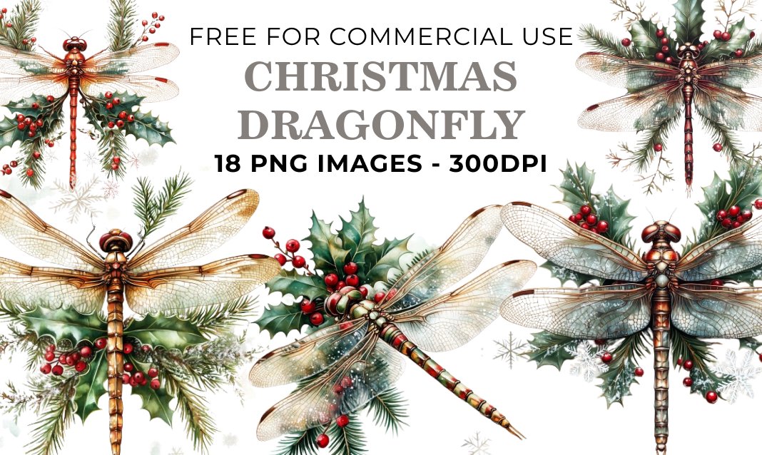 18 Christmas Dragonfly PNG - Free Download, Unique Holiday Art for Scrapbooking & Decor
