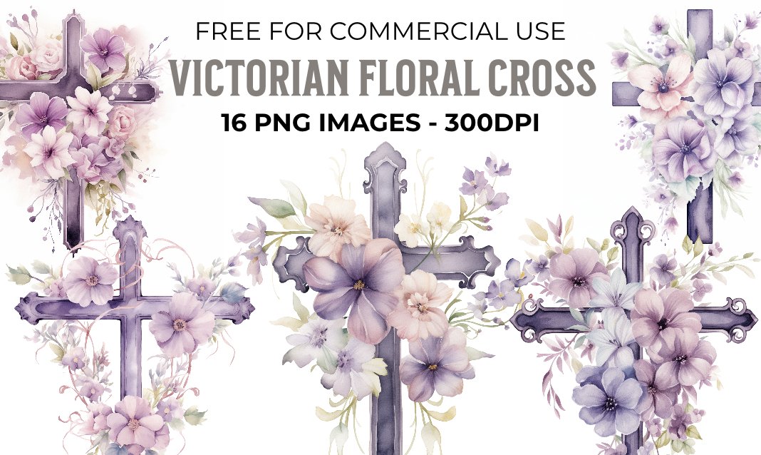 16 Victorian Floral Cross PNG Clipart - Free Download, Vintage Floral Illustrations for Scrapbooking & Cardmaking